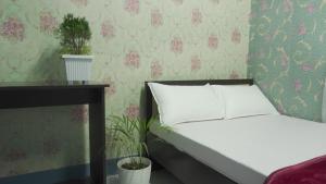 a bed with a white pillow and a plant in a room at Drishtee Homestay in Rongli