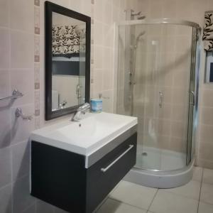 a bathroom with a sink and a shower at Villa Pretoria in Pretoria