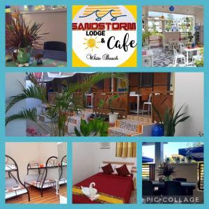 a collage of pictures of furniture and plants at Sandstorm Lodge and Cafe in Puerto Galera