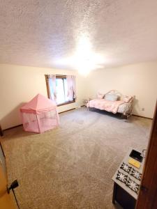 een slaapkamer met een bed en een roze tent erin bij Heaven's Ridge Vacation Home in Waynesville