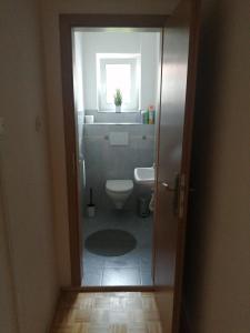 Un baño con inodoro y ventana. en Wohnung Gretl, en Bayerisch Eisenstein 12 fotos más