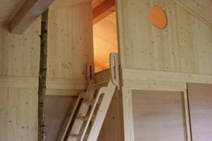 une cabane dans les arbres avec une échelle au milieu dans l'établissement Domaine de Ribeaugoutte, à Saint-Nabord