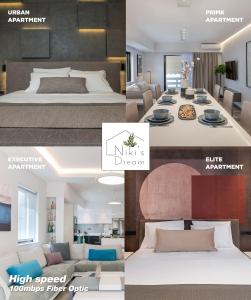 un collage de fotos de un dormitorio y una sala de estar en Nikis Dream Luxury Apartments, en La Canea