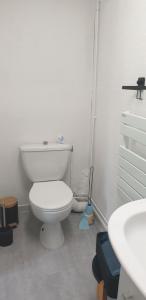 een badkamer met een wit toilet en een wastafel bij LES HIRONDELLES in Ingouville