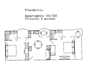 - Plano de planta de un apartamento con: en Residence Le Vele, en Cattolica
