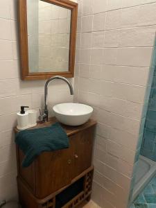 een badkamer met een wastafel en een spiegel bij Gîte « Le Marie » in Saint-Martin-aux-Buneaux +15 foto's