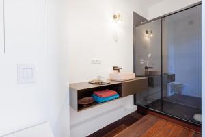 La salle de bains est pourvue d'un lavabo et d'une douche. dans l'établissement RODELIJV, à Gand