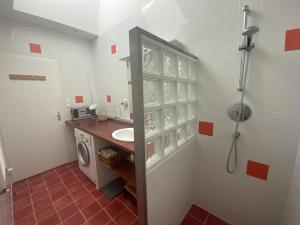 a bathroom with a sink and a washing machine at Villa rénovée à Fouras: 2 ch + mezzanine, proche plage/centre, jardin privatif, équipement complet - FR-1-709-64 in Fouras +10 photos
