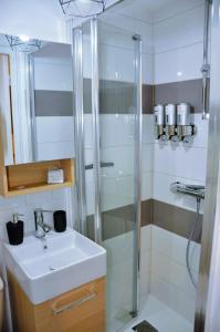 a bathroom with a sink and a shower at Dormir à Brioude - appartement 'esprit zen' in Brioude