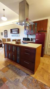 a kitchen with a large island in the middle at Art Styles Boutique Apartment Szentendre in Szentendre