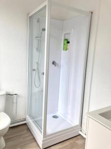 a white shower in a bathroom with a toilet at Élégant studio rénové in Boulogne-sur-Mer