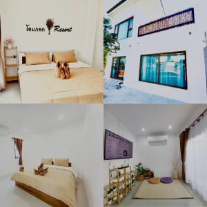 a collage of photos of a bedroom and a house at โอบกอด รีสอร์ท เกาะล้าน in Ko Larn