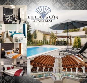 a collage of photos of a hotel with a pool at Ella Sun Apartman in Makó