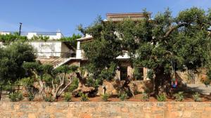une maison avec un arbre derrière un mur en pierre dans l'établissement Comfortable Apartment with Garden - Casa con Vista, à Chavania