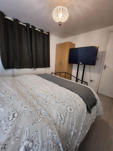 - une chambre avec un lit et une télévision à écran plat dans l'établissement Private Room, à Ilford