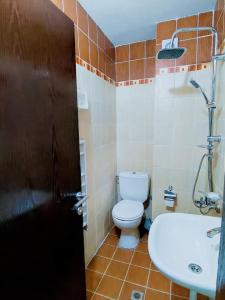 a bathroom with a toilet and a sink at HOTEL GOLDEN CITY in Zlatograd