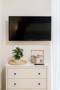 a tv on top of a white dresser with a plant at Residenza Leoncino in Verona