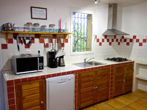 a kitchen with a microwave oven and a sink at A ChiOsella in Corbara