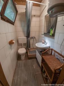 a small bathroom with a toilet and a sink at Apartman Kos in Risika