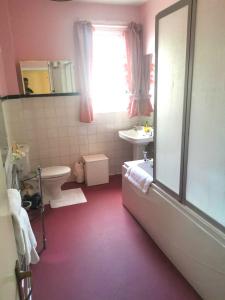 a bathroom with a sink and a toilet and a window at bayviewapartment in Oban