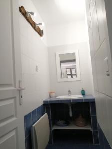 ein Bad mit einem Waschbecken und einem Spiegel in der Unterkunft A ChiOsella Égée in Corbara