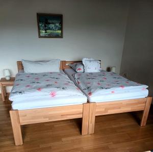 two beds sitting next to each other in a bedroom at Büdingen-Ferienwohnung Bausch in Büdingen