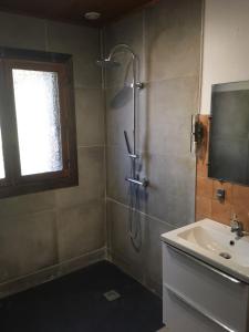 a bathroom with a shower and a sink at Appartement plain-pied vacances in Cazaubon