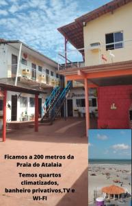 un collage de fotos de una casa y una playa en Pousada Aconchego, en Salinópolis