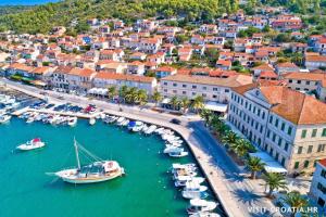 an aerial view of a harbor in a city at Seaview Vela Luka in Vela Luka