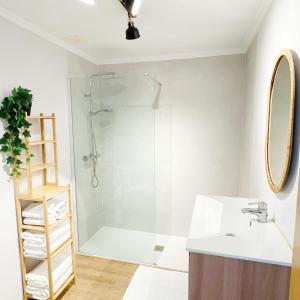 a bathroom with a shower and a sink at BAKEA Apto con jardín privado in Bakio