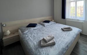1 dormitorio con 1 cama con 2 almohadas en Apartmán na výsluní, en Luhačovice