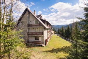 a house on the side of a hill with trees at Hotel Bianca in Beliş