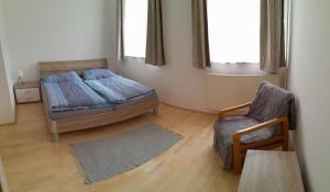 a bedroom with a bed and a chair at Ferienwohnung Schuhhaus Ganster in Mariazell