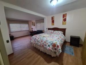 um quarto com uma cama e uma secretária. em Casa Selva em Valdivia