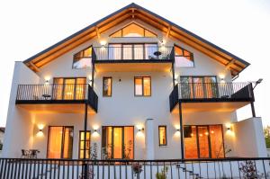 皮特什蒂Forest Boutique的一座带有复式屋顶的白色房子