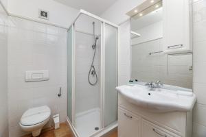 a bathroom with a toilet and a sink and a shower at B & B Casa Rustica Dva Baladura Rooms in Kanfanar