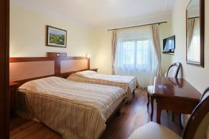 a hotel room with two beds and a desk at B & B Casa Rustica Dva Baladura Rooms in Kanfanar