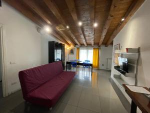un soggiorno con divano e TV di Milano Canal Apartments a Milano