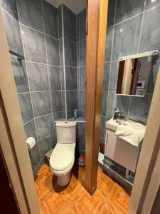 La salle de bains est pourvue de toilettes et d'un lavabo. dans l'établissement Central London Apartment - H, à Londres
