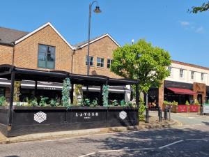 uma loja com plantas na frente de um edifício em Corporate 2Bed Apartment with Balcony & Free Parking Short Lets Serviced Accommodation Old Town Stevenage by White Orchid Property Relocation em Stevenage