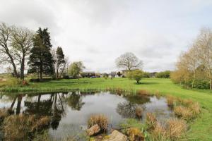 a pond in the middle of a field with trees at Chapel Beck, Sebergham, Nr Caldbeck in Sebergham