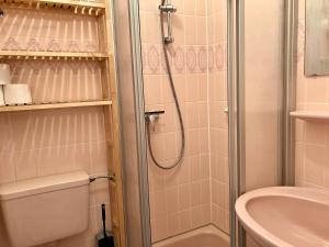 a bathroom with a shower and a toilet and a sink at Anton-Gunther-Str 16 in Wangerooge