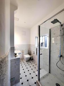 a bathroom with a shower and a toilet at VALLÉE 1900 in Torfou