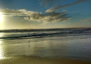 a person walking on the beach near the ocean at Hotel Mariluz in Imbé