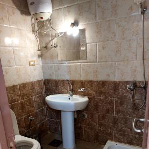 a bathroom with a sink and a mirror and a toilet at Hllol Hotel in Abu Simbel