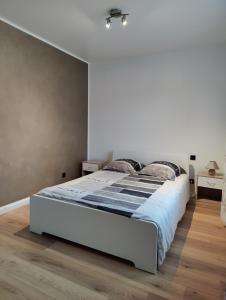 1 dormitorio con 1 cama blanca grande en una habitación en Le Bronze, appartement de standing en hypercentre, en Sarreguemines