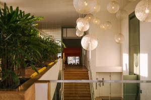 a hallway with lights and plants in a building at Sonder The Monarch in Scottsdale