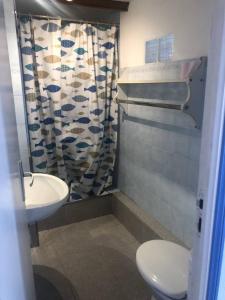 La salle de bains est pourvue d'un lavabo, de toilettes et d'une douche. dans l'établissement T3 Zini, à Appietto