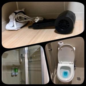 - deux photos d'une salle de bains avec toilettes et douche dans l'établissement Penthouse studio at Fame Residence 41st Floor, ShangriLa-Megamall, à Manille