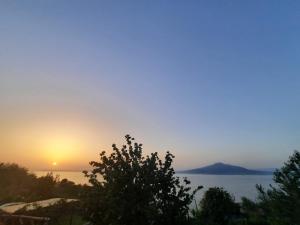 einen Sonnenuntergang über dem Meer mit einem Baum im Vordergrund in der Unterkunft La Badia Montechiaro - Breathtaking View of Sorrento Coast in Vico Equense